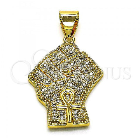 Oro Laminado Fancy Pendant, Gold Filled Style with White Micro Pave, Polished, Golden Finish, 05.342.0138
