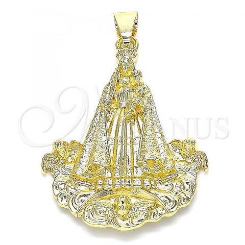 Oro Laminado Religious Pendant, Gold Filled Style Caridad del Cobre Design, Polished, Golden Finish, 05.213.0106