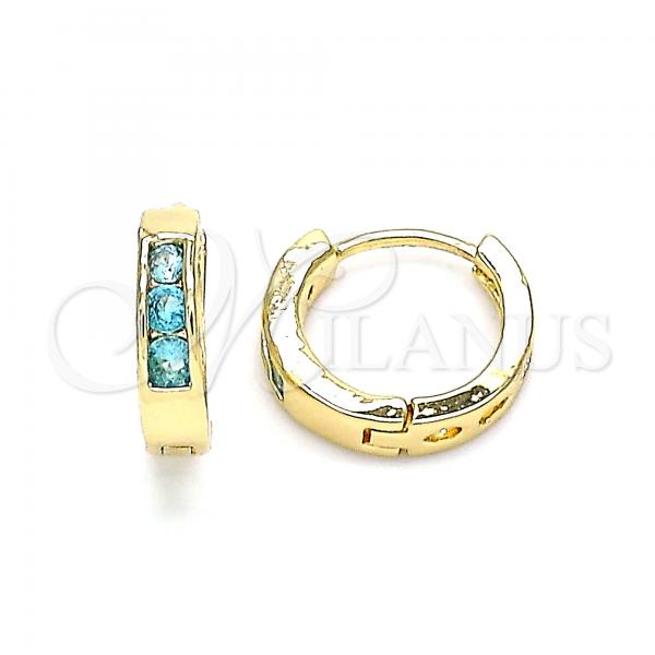 Oro Laminado Huggie Hoop, Gold Filled Style with Aqua Blue Cubic Zirconia, Polished, Golden Finish, 02.210.0644.2.12