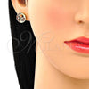 Oro Laminado Stud Earring, Gold Filled Style Heart Design, with Garnet Micro Pave, Polished, Golden Finish, 02.156.0397.2