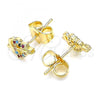 Oro Laminado Stud Earring, Gold Filled Style Heart Design, with Multicolor Micro Pave, Polished, Golden Finish, 02.233.0050.2