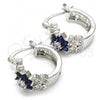 Rhodium Plated Small Hoop, Flower and Leaf Design, with Sapphire Blue and White Cubic Zirconia, Polished, Rhodium Finish, 02.210.0272.7.15