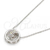 Rhodium Plated Pendant Necklace, Rolo and Heart Design, with Aurore Boreale Swarovski Crystals, Polished, Rhodium Finish, 04.239.0028.16