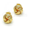 Oro Laminado Stud Earring, Gold Filled Style Love Knot Design, Diamond Cutting Finish, Golden Finish, 02.63.2372