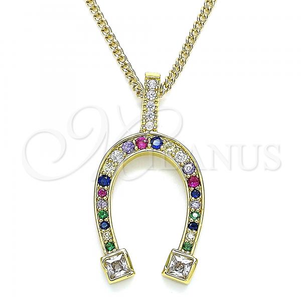 Oro Laminado Pendant Necklace, Gold Filled Style with Multicolor Cubic Zirconia, Polished, Golden Finish, 04.362.0022.20