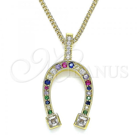 Oro Laminado Pendant Necklace, Gold Filled Style with Multicolor Cubic Zirconia, Polished, Golden Finish, 04.362.0022.20