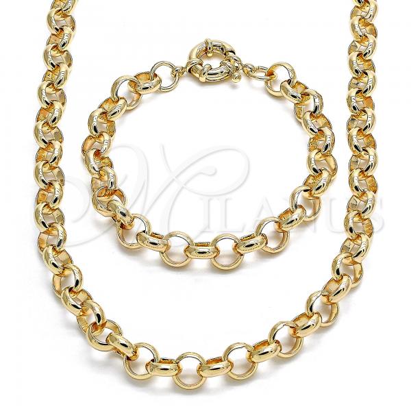 Oro Laminado Necklace and Bracelet, Gold Filled Style Rolo Design, Polished, Golden Finish, 06.319.0003