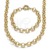 Oro Laminado Necklace and Bracelet, Gold Filled Style Rolo Design, Polished, Golden Finish, 06.319.0003