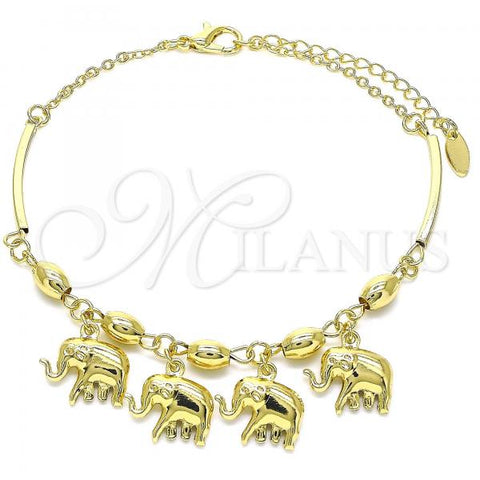 Oro Laminado Charm Anklet , Gold Filled Style Elephant Design, Polished, Golden Finish, 03.383.0001.10