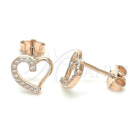 Sterling Silver Stud Earring, Heart Design, with White Micro Pave, Polished, Rose Gold Finish, 02.369.0003.1