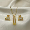 Oro Laminado Earring and Pendant Adult Set, Gold Filled Style with White Micro Pave, Polished, Golden Finish, 10.342.0093