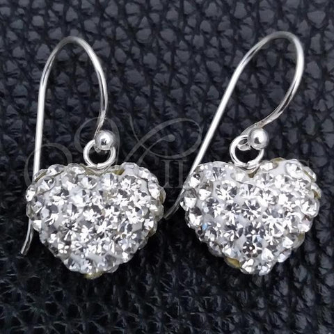 Sterling Silver Dangle Earring, Heart Design, with White Crystal, Polished, Silver Finish, 02.399.0042
