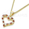 Oro Laminado Pendant Necklace, Gold Filled Style Heart Design, with Garnet and White Micro Pave, Polished, Golden Finish, 04.156.0049.1.20