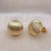 Oro Laminado Stud Earring, Gold Filled Style Ball Design, Diamond Cutting Finish, Golden Finish, 02.385.0045