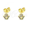 Oro Laminado Stud Earring, Gold Filled Style Hand of God Design, with Multicolor Micro Pave, Polished, Golden Finish, 02.156.0604.1