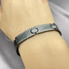 Stainless Steel Solid Bracelet, Greek Key Design, Polished, Black Rhodium Finish, 03.114.0213.3.08