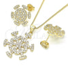 Oro Laminado Earring and Pendant Adult Set, Gold Filled Style Flower Design, with White Cubic Zirconia, Polished, Golden Finish, 10.199.0148