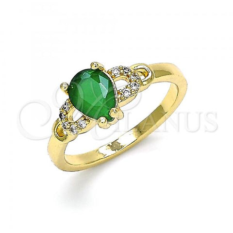 Oro Laminado Multi Stone Ring, Gold Filled Style Teardrop Design, with Green and White Cubic Zirconia, Polished, Golden Finish, 01.284.0047.07