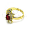 Oro Laminado Multi Stone Ring, Gold Filled Style Turtle Design, with Garnet Cubic Zirconia and White Micro Pave, Polished, Golden Finish, 01.284.0086.2