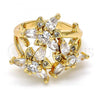 Oro Laminado Multi Stone Ring, Gold Filled Style Flower Design, with White Cubic Zirconia, Polished, Golden Finish, 01.210.0016.08 (Size 8)