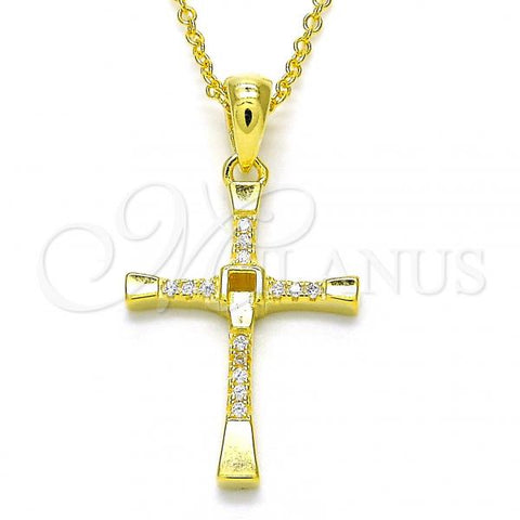 Sterling Silver Pendant Necklace, Cross Design, with White Cubic Zirconia, Polished, Golden Finish, 04.336.0118.2.18