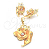 Oro Laminado Earring and Pendant Adult Set, Gold Filled Style Flower Design, with  Crystal, Golden Finish, 5.051.006