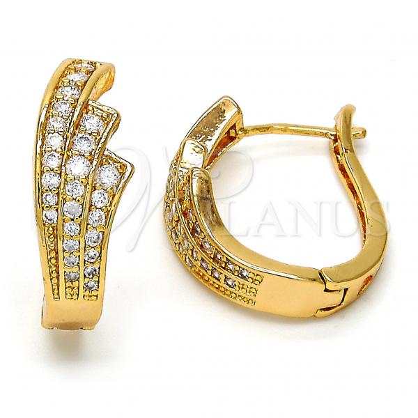 Oro Laminado Huggie Hoop, Gold Filled Style with White Cubic Zirconia, Polished, Golden Finish, 02.260.0001.20