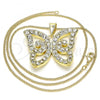 Oro Laminado Pendant Necklace, Gold Filled Style Butterfly Design, with White Crystal, Polished, Golden Finish, 04.253.0009.20