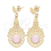 Oro Laminado Long Earring, Gold Filled Style with Rose Opal, Polished, Golden Finish, 02.09.0135.2