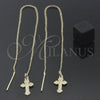Oro Laminado Threader Earring, Gold Filled Style Cross Design, Golden Finish, 5.122.013