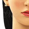 Oro Laminado Stud Earring, Gold Filled Style Dog Design, with White and Black Micro Pave, Polished, Golden Finish, 02.342.0151