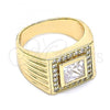 Oro Laminado Mens Ring, Gold Filled Style with White Cubic Zirconia and White Micro Pave, Polished, Golden Finish, 01.266.0049.10