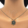 Oro Laminado Earring and Pendant Adult Set, Gold Filled Style Flower Design, with Green and White Cubic Zirconia, Polished, Golden Finish, 10.64.0157.3