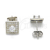 Sterling Silver Stud Earring, with White Cubic Zirconia and White Micro Pave, Polished, Rhodium Finish, 02.186.0023