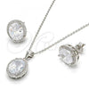 Sterling Silver Earring and Pendant Adult Set, with White Cubic Zirconia and White Micro Pave, Polished, Rhodium Finish, 10.174.0241
