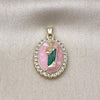 Oro Laminado Religious Pendant, Gold Filled Style San Judas Design, with White Cubic Zirconia, Pink Enamel Finish, Two Tone, 05.284.0017.1