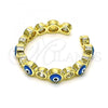 Oro Laminado Multi Stone Ring, Gold Filled Style Evil Eye Design, with White Cubic Zirconia, Light Blue Enamel Finish, Golden Finish, 01.253.0041.2