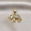 Oro Laminado Fancy Pendant, Gold Filled Style Elephant Design, with White and Black Micro Pave, Polished, Golden Finish, 05.411.0010