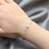 Sterling Silver Fancy Bracelet, Ball Design, with White Pearl and Orange Red Crystal, Polished, Silver Finish, 03.426.0054.07