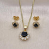 Oro Laminado Earring and Pendant Adult Set, Gold Filled Style Flower Design, with Black and White Cubic Zirconia, Polished, Golden Finish, 10.199.0086.6