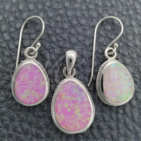 Sterling Silver Earring and Pendant Adult Set, with Pink Opal, Polished, Silver Finish, 10.391.0005.1