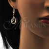 Oro Laminado Dangle Earring, Gold Filled Style Teardrop Design, with White Micro Pave, Polished, Golden Finish, 02.59.0112