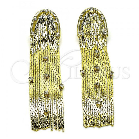 Oro Laminado Long Earring, Gold Filled Style with White Crystal, Diamond Cutting Finish, Golden Finish, 02.341.0142