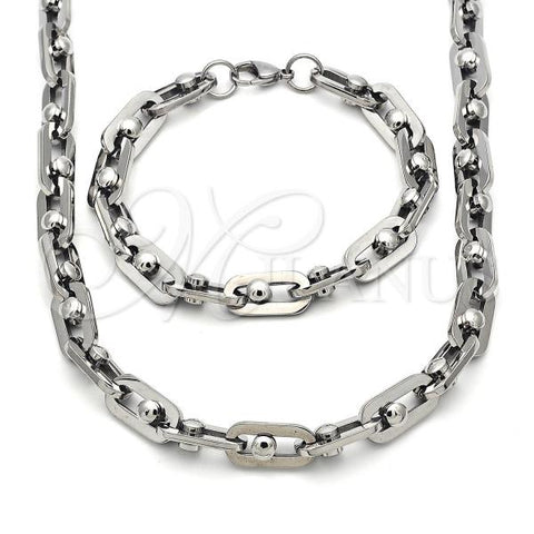 Stainless Steel Necklace and Bracelet, Polished, Steel Finish, 06.363.0056