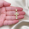 Oro Laminado Religious Pendant, Gold Filled Style Crucifix Design, with White Micro Pave, Polished, Golden Finish, 05.342.0092