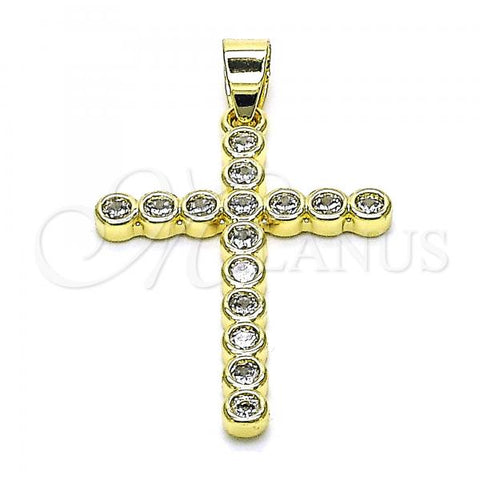 Oro Laminado Religious Pendant, Gold Filled Style Cross Design, with White Cubic Zirconia, Polished, Golden Finish, 05.102.0046