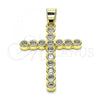 Oro Laminado Religious Pendant, Gold Filled Style Cross Design, with White Cubic Zirconia, Polished, Golden Finish, 05.102.0046