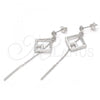 Sterling Silver Long Earring, with White Micro Pave, Polished, Rhodium Finish, 02.186.0086