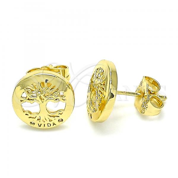 Oro Laminado Stud Earring, Gold Filled Style with White Micro Pave, Polished, Golden Finish, 02.156.0572