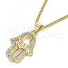 Oro Laminado Pendant Necklace, Gold Filled Style Hand of God Design, with White Micro Pave, Polished, Golden Finish, 04.156.0415.20
